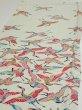 Photo3: 1U01z70  Japanese Kimono Silk  FABRIC Flying crane Mint-white 48.0x14.6 (3)