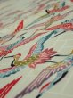 Photo4: 1U01z70  Japanese Kimono Silk  FABRIC Flying crane Mint-white 48.0x14.6 (4)