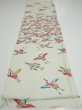 Photo5: 1U01z70  Japanese Kimono Silk  FABRIC Flying crane Mint-white 48.0x14.6 (5)