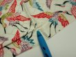 Photo7: 1U01z70  Japanese Kimono Silk  FABRIC Flying crane Mint-white 48.0x14.6 (7)