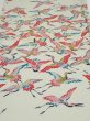 Photo1: 1U02z70  Japanese Kimono Silk  FABRIC Flying crane Mint-white 48.8x14.6 (1)