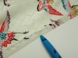 Photo9: 1U02z70  Japanese Kimono Silk  FABRIC Flying crane Mint-white 48.8x14.6 (9)