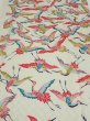 Photo1: 1U03z90  Japanese Kimono Silk  FABRIC Flying crane Mint-white 64.6x14.6 (1)