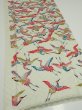 Photo2: 1U03z90  Japanese Kimono Silk  FABRIC Flying crane Mint-white 64.6x14.6 (2)