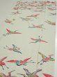 Photo3: 1U03z90  Japanese Kimono Silk  FABRIC Flying crane Mint-white 64.6x14.6 (3)