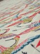 Photo4: 1U03z90  Japanese Kimono Silk  FABRIC Flying crane Mint-white 64.6x14.6 (4)