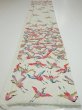 Photo5: 1U03z90  Japanese Kimono Silk  FABRIC Flying crane Mint-white 64.6x14.6 (5)