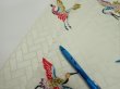 Photo6: 1U03z90  Japanese Kimono Silk  FABRIC Flying crane Mint-white 64.6x14.6 (6)