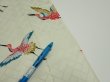 Photo7: 1U03z90  Japanese Kimono Silk  FABRIC Flying crane Mint-white 64.6x14.6 (7)