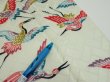 Photo8: 1U03z90  Japanese Kimono Silk  FABRIC Flying crane Mint-white 64.6x14.6 (8)