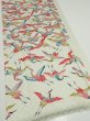 Photo2: 1U05z90  Japanese Kimono Silk  FABRIC Flying crane Mint-white 65.4x14.6 (2)