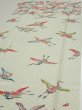 Photo3: 1U05z90  Japanese Kimono Silk  FABRIC Flying crane Mint-white 65.4x14.6 (3)