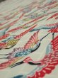 Photo4: 1U05z90  Japanese Kimono Silk  FABRIC Flying crane Mint-white 65.4x14.6 (4)