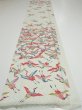 Photo5: 1U05z90  Japanese Kimono Silk  FABRIC Flying crane Mint-white 65.4x14.6 (5)