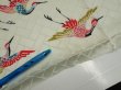 Photo6: 1U05z90  Japanese Kimono Silk  FABRIC Flying crane Mint-white 65.4x14.6 (6)