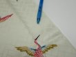 Photo8: 1U05z90  Japanese Kimono Silk  FABRIC Flying crane Mint-white 65.4x14.6 (8)