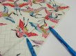 Photo10: 1U05z90  Japanese Kimono Silk  FABRIC Flying crane Mint-white 65.4x14.6 (10)