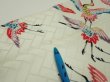 Photo11: 1U05z90  Japanese Kimono Silk  FABRIC Flying crane Mint-white 65.4x14.6 (11)