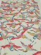 Photo1: 1U06z80  Japanese Kimono Silk  FABRIC Flying crane Mint-white 63.8x14.6 (1)