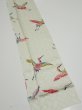 Photo2: 1U07z60  Japanese Kimono Silk  FABRIC Flying crane Mint-white 87.4x7.1 (2)