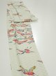 Photo3: 1U07z60  Japanese Kimono Silk  FABRIC Flying crane Mint-white 87.4x7.1 (3)