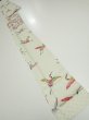 Photo5: 1U07z60  Japanese Kimono Silk  FABRIC Flying crane Mint-white 87.4x7.1 (5)