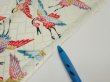 Photo7: 1U07z60  Japanese Kimono Silk  FABRIC Flying crane Mint-white 87.4x7.1 (7)