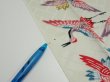 Photo8: 1U07z60  Japanese Kimono Silk  FABRIC Flying crane Mint-white 87.4x7.1 (8)