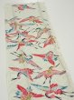 Photo3: 1U08z30  Japanese Kimono Silk  FABRIC Flying crane Mint-white 34.6x7.1 (3)