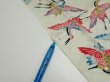 Photo6: 1U08z30  Japanese Kimono Silk  FABRIC Flying crane Mint-white 34.6x7.1 (6)