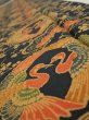 Photo4: 1U04z90  Japanese Kimono Crepe Silk  FABRIC Crane Dark navy 63.0x13.8 (4)