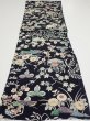 Photo5: 1U02z80  Japanese Kimono Crepe Silk  FABRIC Plum tree Navy-Black 41.7x14.4 (5)