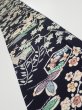 Photo1: 1U08z60  Japanese Kimono Crepe Silk  FABRIC Plum tree Navy-Black 57.5x7.5 (1)