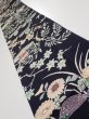 Photo1: 1U09z70  Japanese Kimono Crepe Silk  FABRIC Plum tree Navy-Black 78.7x6.9 (1)