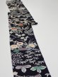 Photo3: 1U09z70  Japanese Kimono Crepe Silk  FABRIC Plum tree Navy-Black 78.7x6.9 (3)