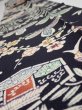 Photo4: 1U09z70  Japanese Kimono Crepe Silk  FABRIC Plum tree Navy-Black 78.7x6.9 (4)