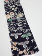 Photo2: 1U10z40  Japanese Kimono Crepe Silk  FABRIC Plum tree Navy-Black 38.6x6.9 (2)