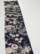 Photo3: 1U10z40  Japanese Kimono Crepe Silk  FABRIC Plum tree Navy-Black 38.6x6.9 (3)