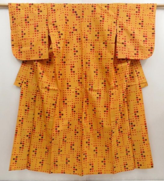 Photo1: 5025T08z710 Vintage Japanese Kimono Silk TSUMUGI  Dark yellow (1)