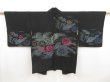 Photo1: 5027T09z650 Vintage Japanese Kimono Silk HAORI Flower Black (1)