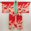 Photo7: 5104T02z430 Antique Japanese Kimono Silk JUBAN Flying crane Red (7)