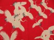 Photo3: 5104T07z450 Antique Japanese Kimono Silk JUBAN Flying crane Dark red (3)