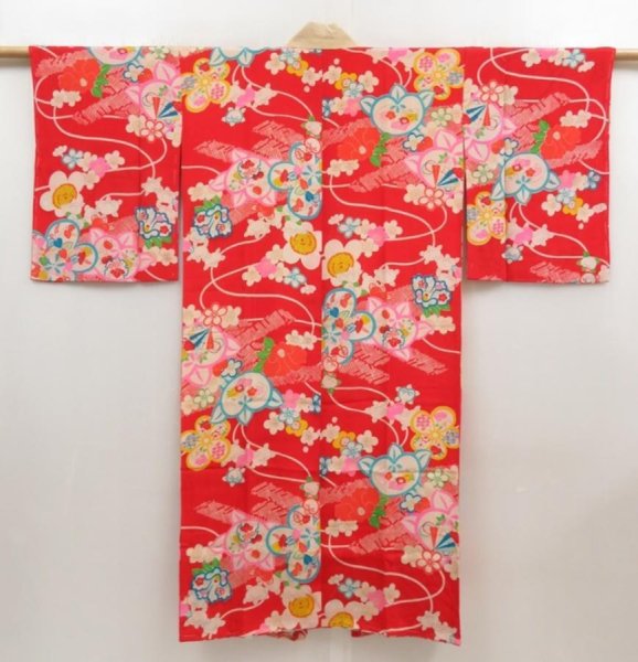 Photo1: 5104T01z450 Vintage Japanese Kimono Silk JUBAN Plum blossom Red (1)