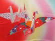 Photo4: 5105T04z730 Vintage Japanese Kimono Silk Girl's  Origami crane  Red (4)