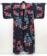 Photo8: 5105T07z500 Vintage Japanese Kimono Cotton YUKATA Flower Dark navy (8)