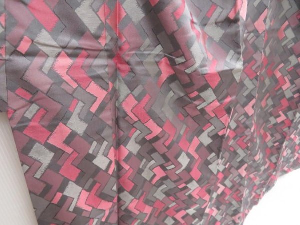 Photo1: 5105T13z860 Vintage Japanese Kimono Silk OMESHI KOMON  Gray Pink (1)