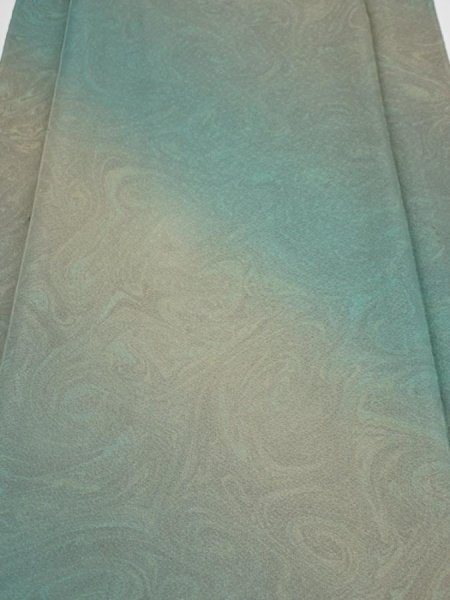 Photo1: 1T03z  Japanese Kimono Silk  FABRIC Suminagashi Cyan (1)