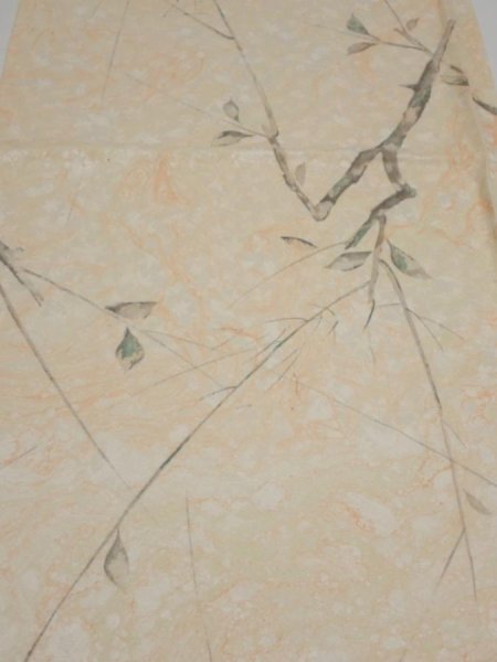 Photo1: 1T02z60  Japanese Kimono Silk  FABRIC Suminagashi Off-white 41.3x14.4 (1)