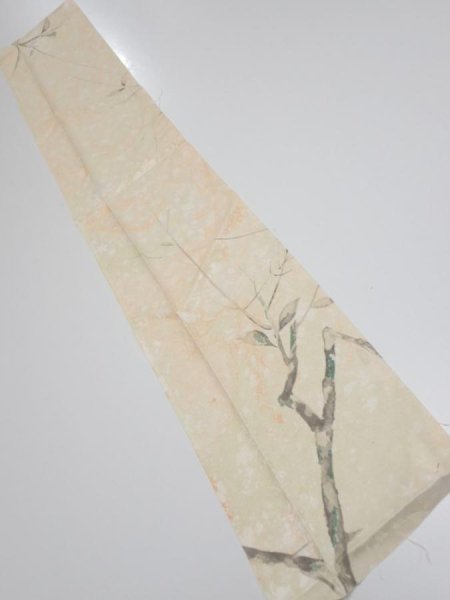 Photo1: 1T10z30  Japanese Kimono Silk  FABRIC Suminagashi Off-white 37.0x6.9 (1)