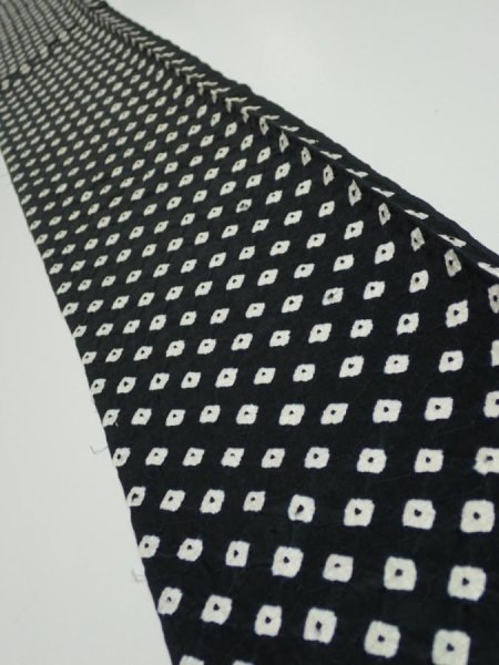 Photo1: 1Y08z40  Japanese Kimono Silk  FABRIC Shibori Black 60.6x7.3 (1)